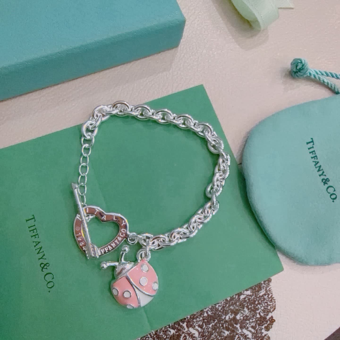 Tiffany & Co. Silver Ladybug Charm Bracelet
